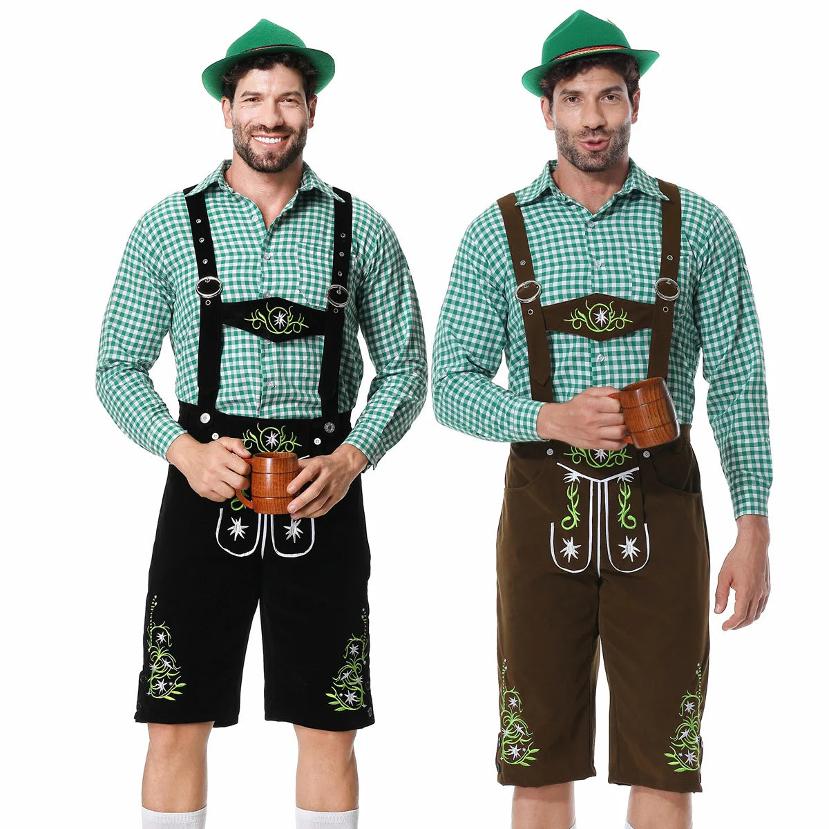 Set Outfit Oktoberfest da Uomo con Gilet Verde Pantaloni Cappello e Bretelle