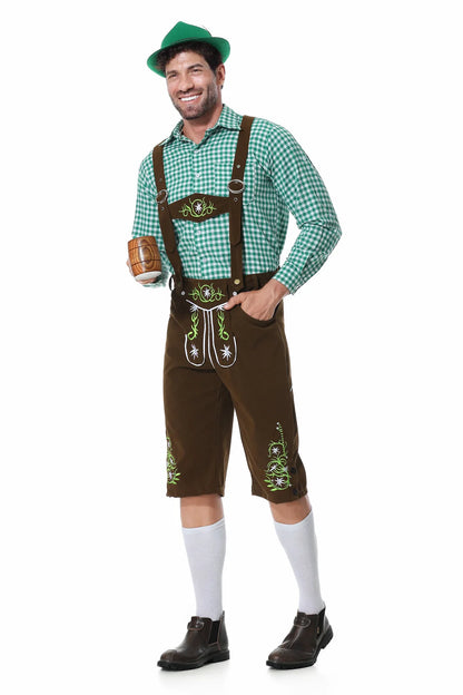 Set Outfit Oktoberfest da Uomo con Gilet Verde Pantaloni Cappello e Bretelle