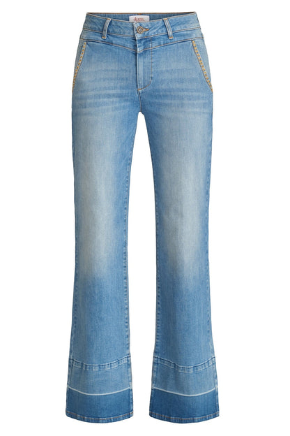 Jeans a Gamba Larga da Donna con Cucitura Frontale a V