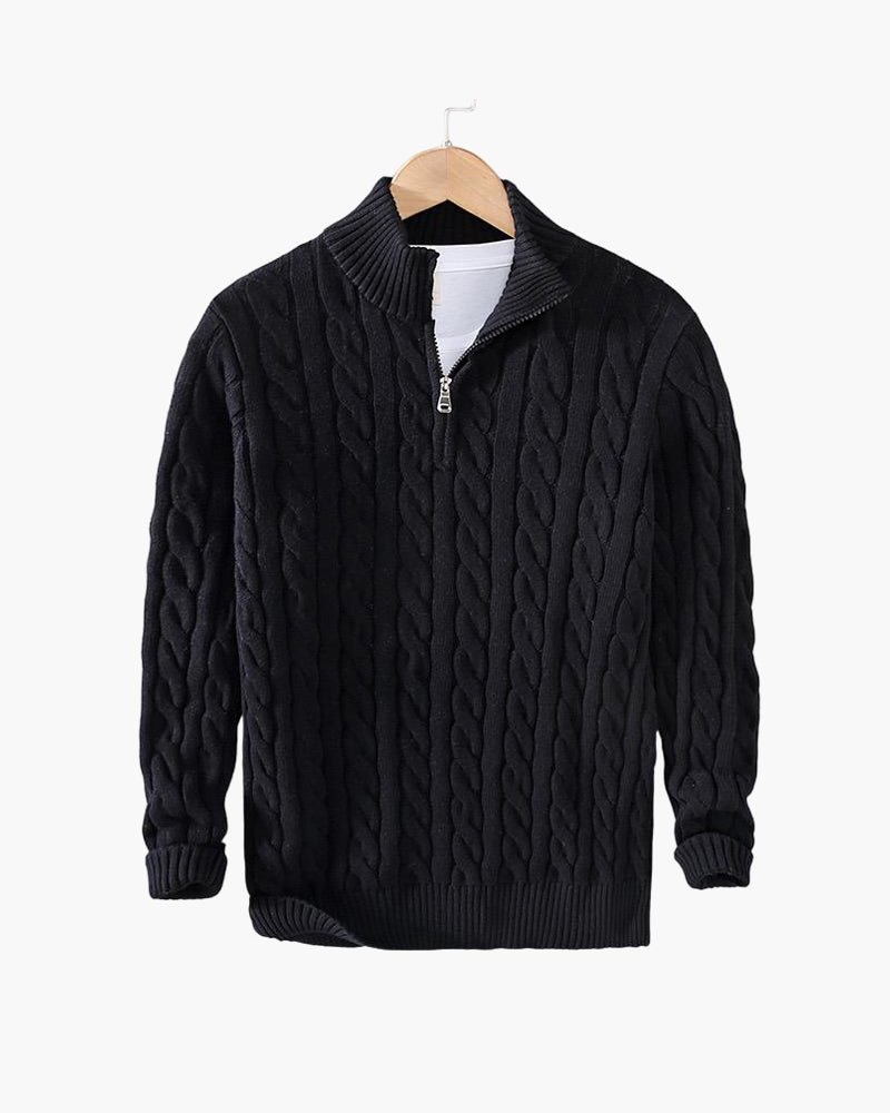 Maglione da Uomo con Lavorazione a Treccia e Mezza Zip a Collo Alto