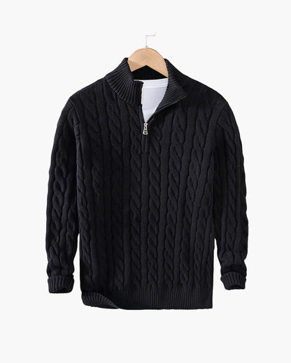 Maglione da Uomo con Lavorazione a Treccia e Mezza Zip a Collo Alto