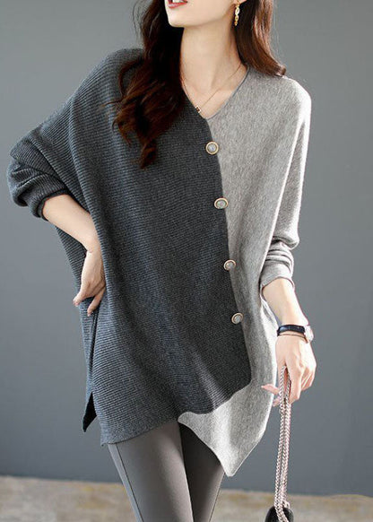 Camicia da Donna in Maglia con Patchwork Asimmetrico e Vestibilità Ampia