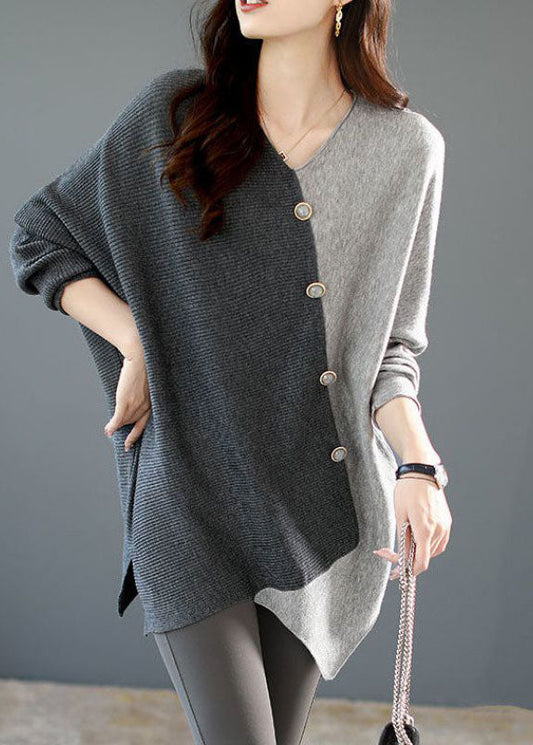 Camicia da Donna in Maglia con Patchwork Asimmetrico e Vestibilità Ampia