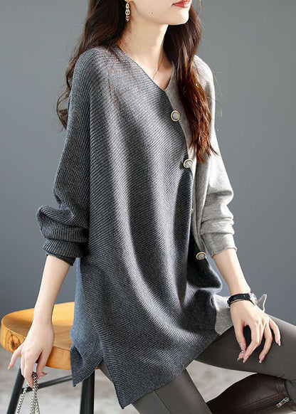 Camicia da Donna in Maglia con Patchwork Asimmetrico e Vestibilità Ampia