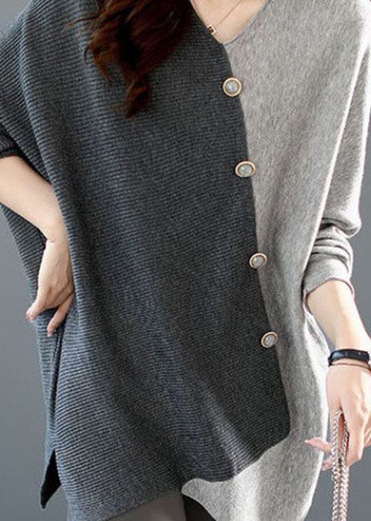 Camicia da Donna in Maglia con Patchwork Asimmetrico e Vestibilità Ampia