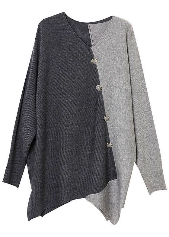 Camicia da Donna in Maglia con Patchwork Asimmetrico e Vestibilità Ampia