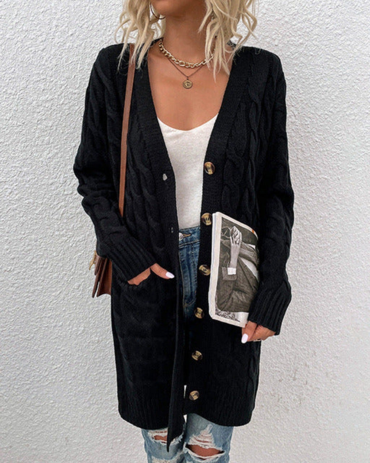 Cardigan da Donna in Maglia con Chiusura a Bottoni