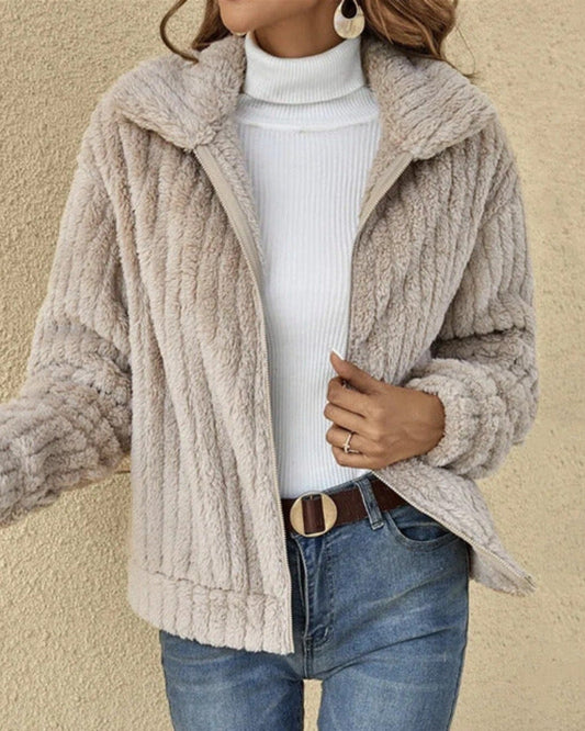 Giacca Invernale da Donna in Peluche con Chiusura a Zip