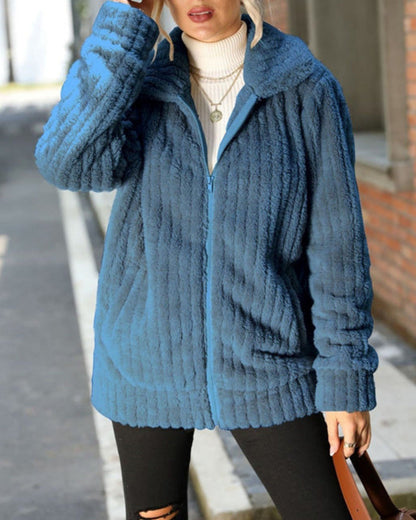 Giacca Invernale da Donna in Peluche con Chiusura a Zip