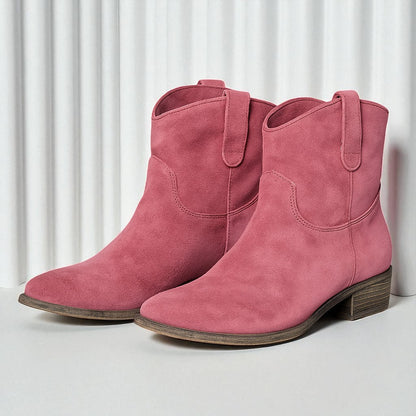 Stivaletti da Donna con Cuciture Western e Tacco Largo