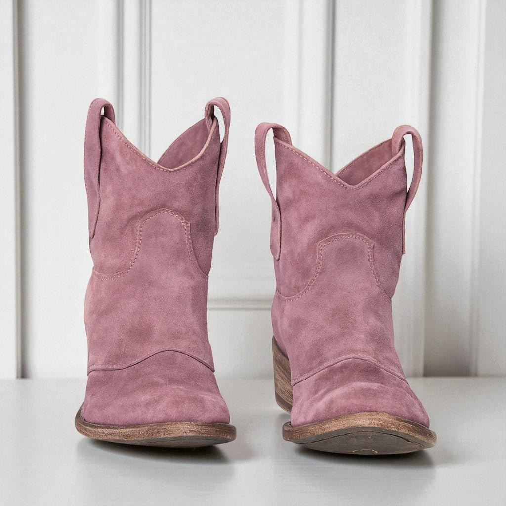 Stivaletti da Donna con Cuciture Western e Tacco Largo