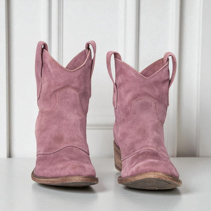 Stivaletti da Donna con Cuciture Western e Tacco Largo