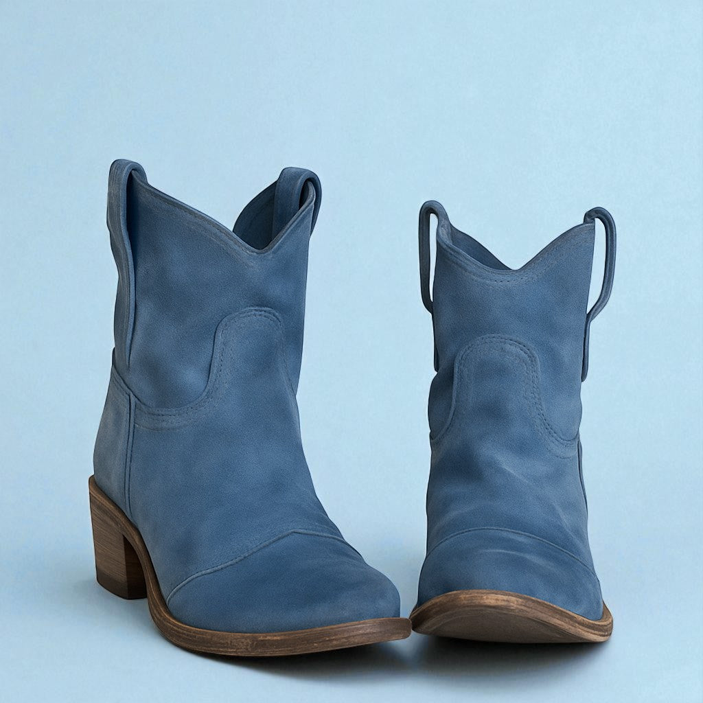Stivaletti da Donna con Cuciture Western e Tacco Largo
