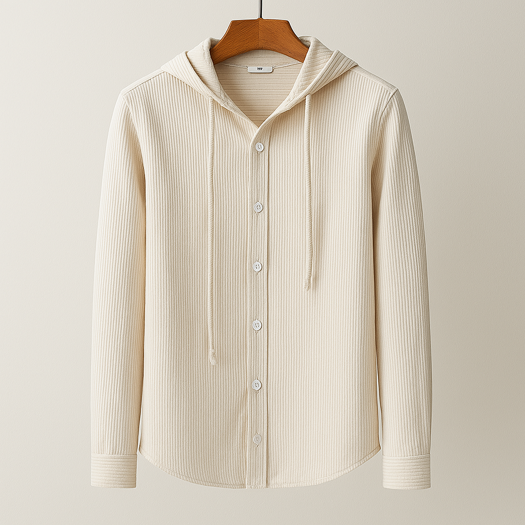 Camicia con Cappuccio da Uomo Primaverile Maniche Lunghe Vestibilità Elasticizzata