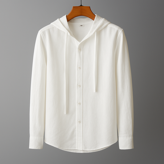 Camicia con Cappuccio da Uomo Primaverile Maniche Lunghe Vestibilità Elasticizzata