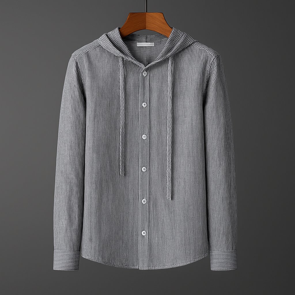 Camicia con Cappuccio da Uomo Primaverile Maniche Lunghe Vestibilità Elasticizzata