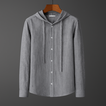 Camicia con Cappuccio da Uomo Primaverile Maniche Lunghe Vestibilità Elasticizzata