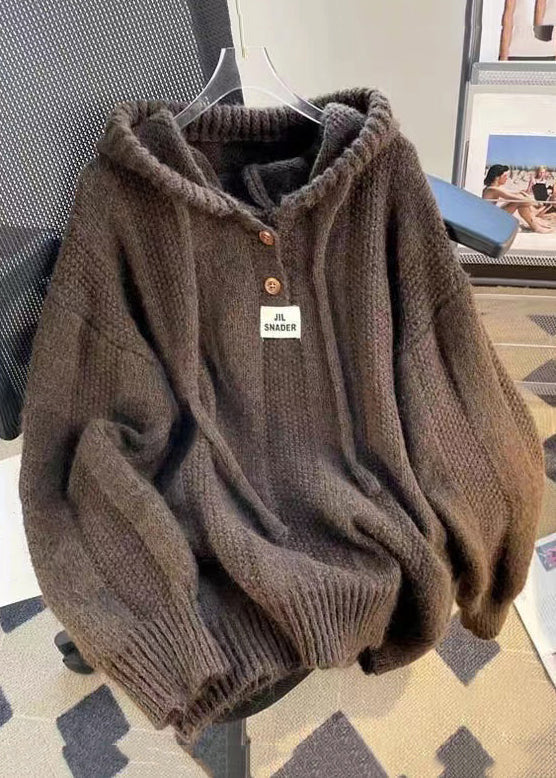 Top da Donna con Cappuccio Lavorazione a Maglia Bottoni Frontali e Lacci Maniche Lunghe