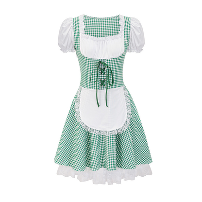 Dirndl Autunnale da Donna con Spalle Scoperte e Motivo a Quadri