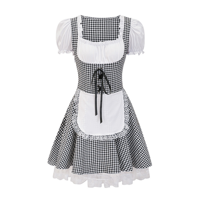 Dirndl Autunnale da Donna con Spalle Scoperte e Motivo a Quadri