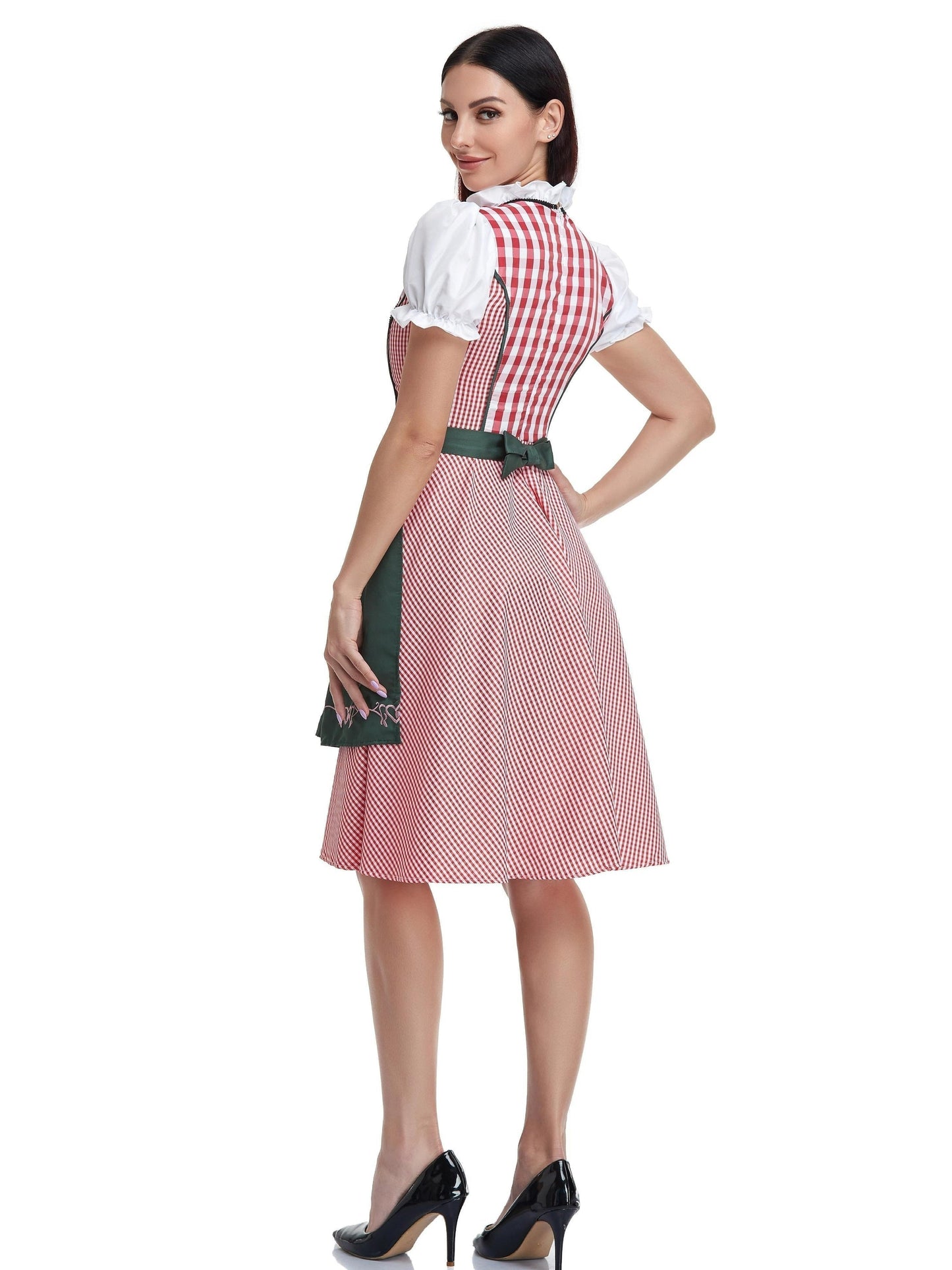 Abito Dirndl da Donna Verde Oliva con Grembiule Taglio Tradizionale per Feste