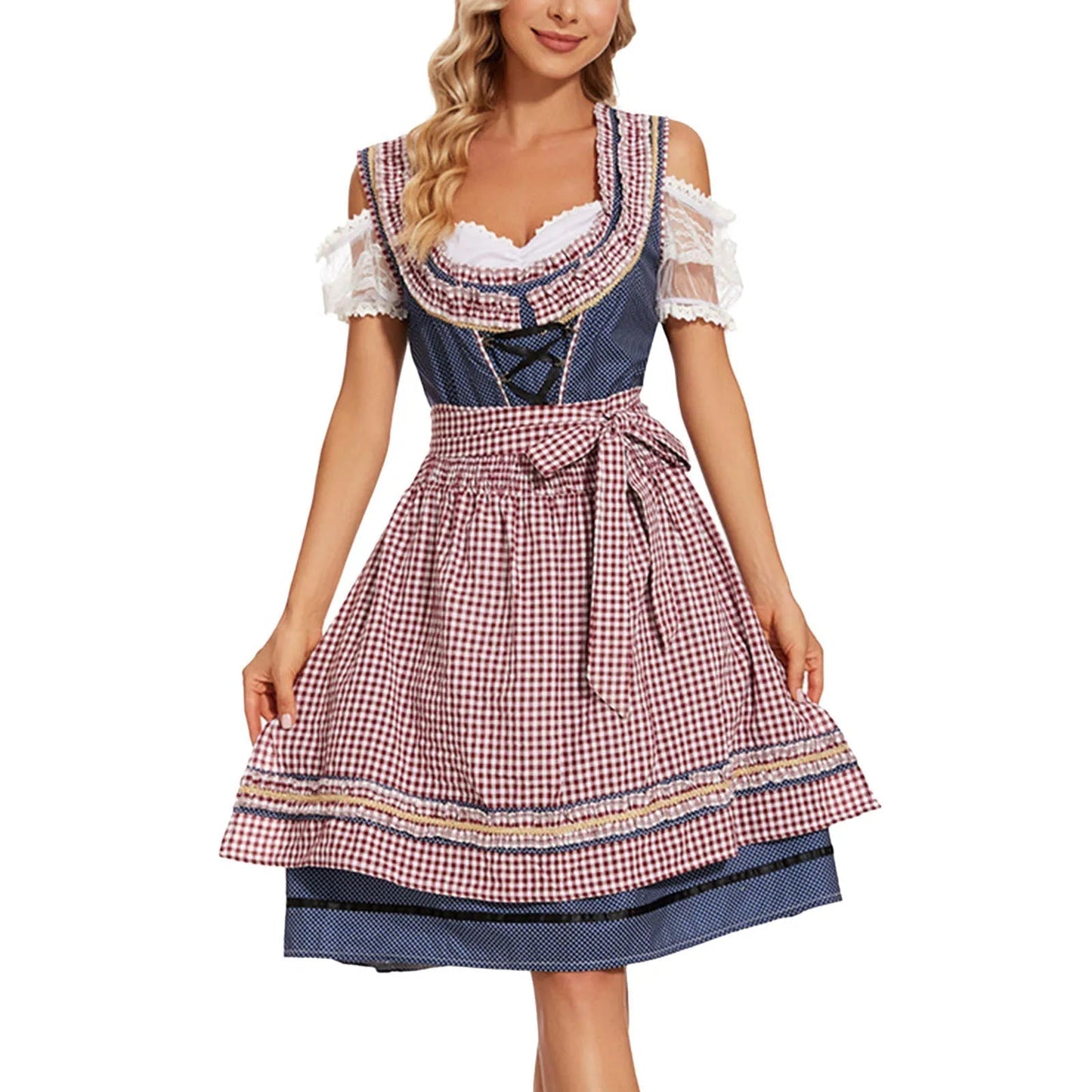 Dirndl da Donna con Motivo a Quadri e Grembiule Coordinato