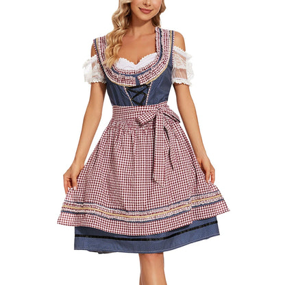 Dirndl da Donna con Motivo a Quadri e Grembiule Coordinato