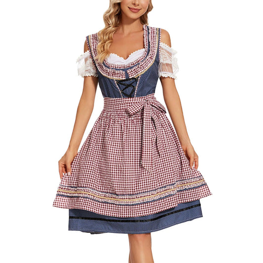 Dirndl da Donna con Motivo a Quadri e Grembiule Coordinato
