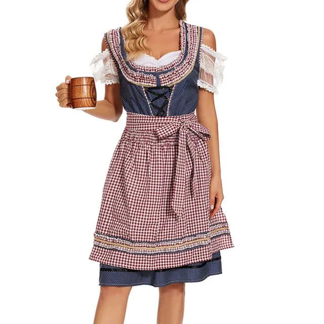 Dirndl da Donna con Motivo a Quadri e Grembiule Coordinato