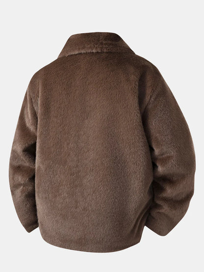 Giacca Uomo Invernale Pelliccia Sintetica Chiusura A Bottoni Vestibilità Ampia