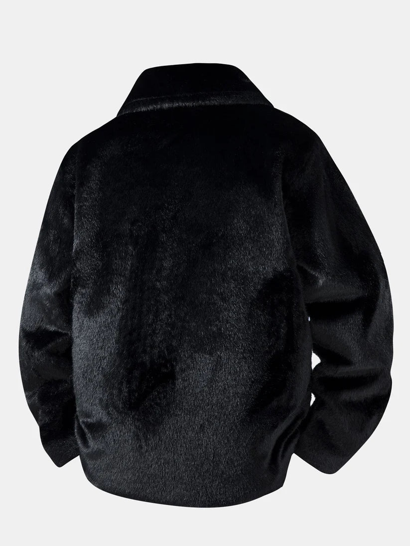 Giacca Uomo Invernale Pelliccia Sintetica Chiusura A Bottoni Vestibilità Ampia