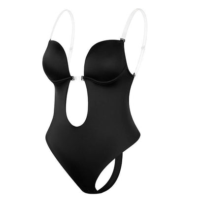 Body nero con spalline trasparenti, design cut-out, elegante e moderno. Perfetto per moda mare e intimo femminile.