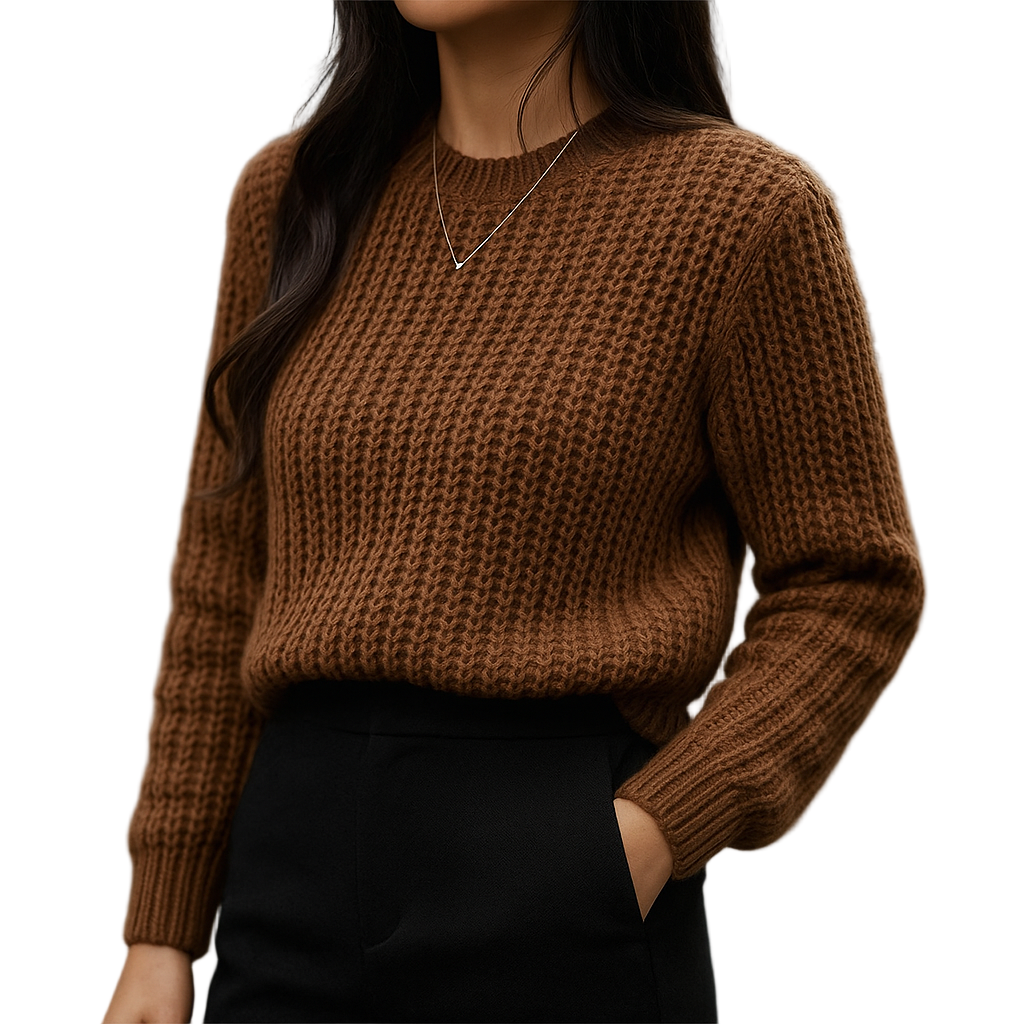 Maglione Rib Knit Donna Vestibilità Larga Maniche Lunghe