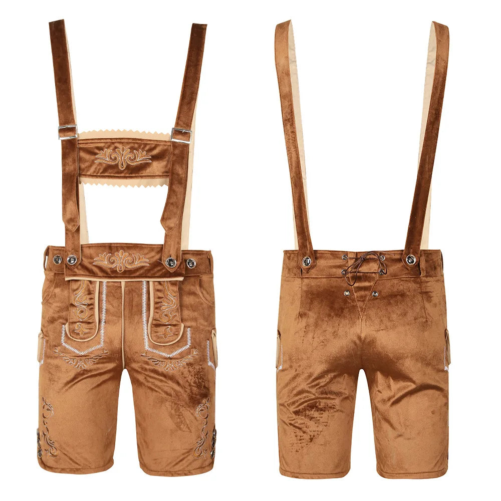 Set Lederhosen da Uomo con Pantaloni Ricamati Camicia a Quadri e Cappello Tradizionale