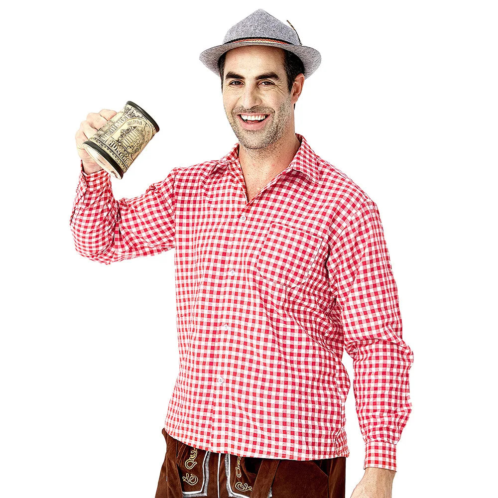 Set Lederhosen da Uomo con Pantaloni Ricamati Camicia a Quadri e Cappello Tradizionale