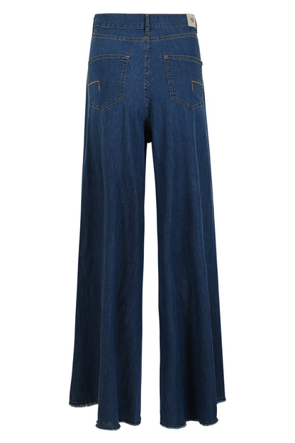 Jeans da Donna a 5 Tasche con Gamba Larga e Orlo Frangiato