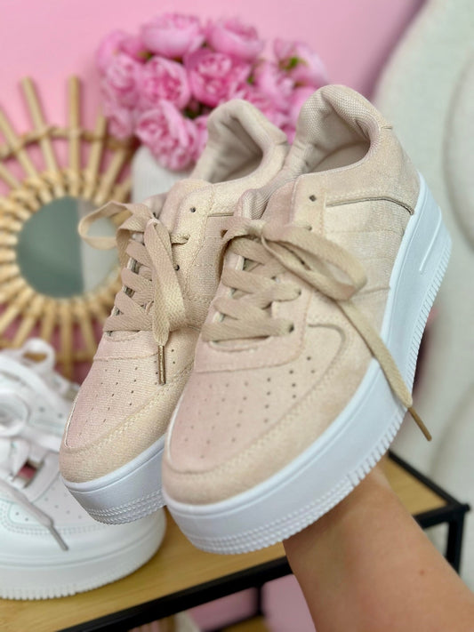 Women's Sneakers with Beige Suede Platform for Daily Use