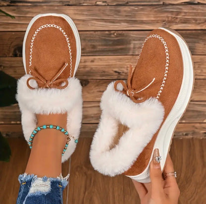 Sneakers Invernali da Donna Foderate in Pelliccia con Fiocco e Design Slip-On
