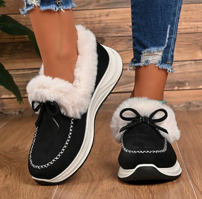 Sneakers Invernali da Donna Foderate in Pelliccia con Fiocco e Design Slip-On