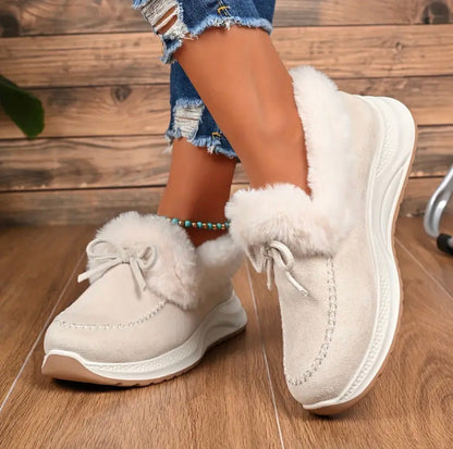 Sneakers Invernali da Donna Foderate in Pelliccia con Fiocco e Design Slip-On