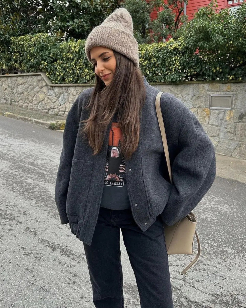 Bomber Primaverile da Donna Oversize con Design in Tweed