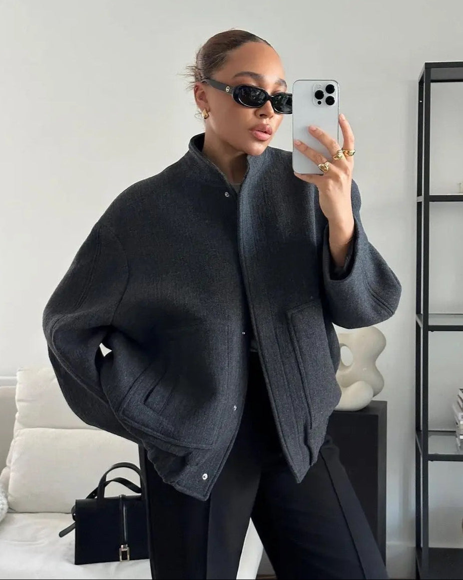 Bomber Primaverile da Donna Oversize con Design in Tweed