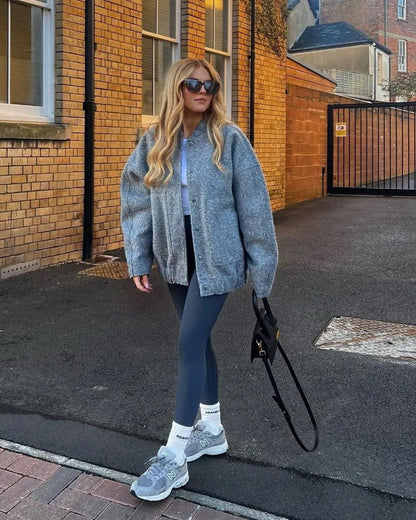 Bomber Primaverile da Donna Oversize con Design in Tweed