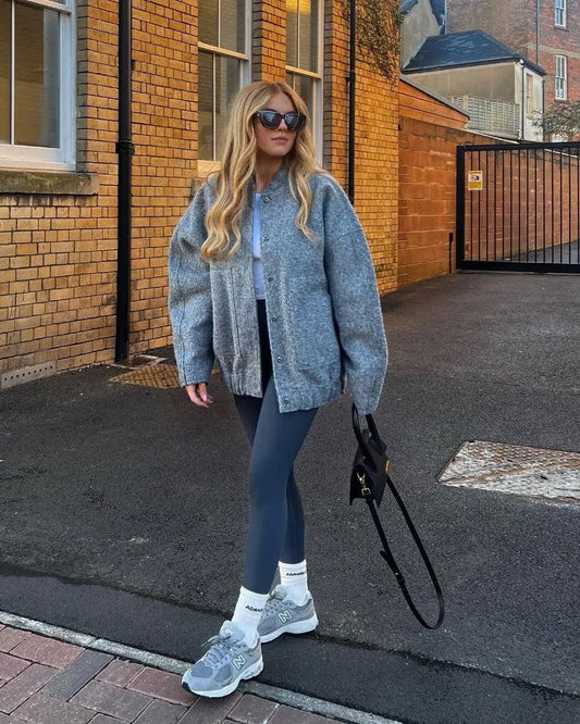 Bomber Primaverile da Donna Oversize con Design in Tweed