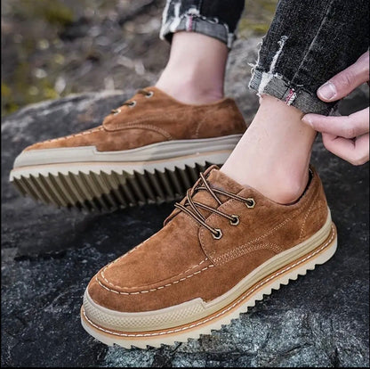 Men's Suede Boots with Moc-Toe, Platform Sole, EVA Midsole, and Rubber Outsole