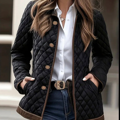 Giacca Trapuntata da Donna con Motivo a Rombi e Chiusura con Bottoni