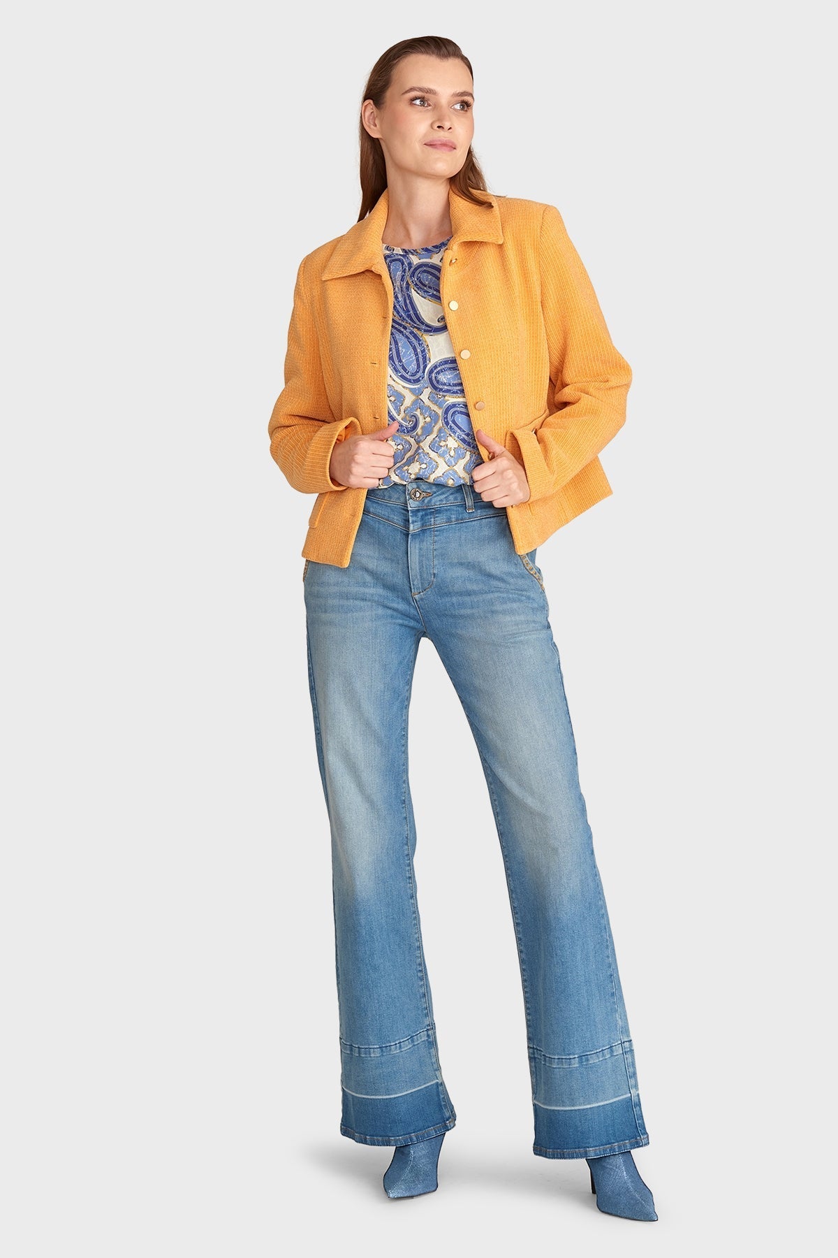 Jeans a Gamba Larga da Donna con Cucitura Frontale a V