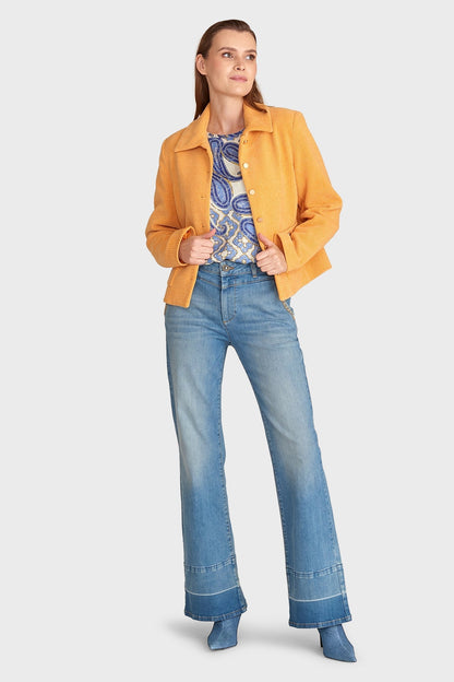 Jeans a Gamba Larga da Donna con Cucitura Frontale a V