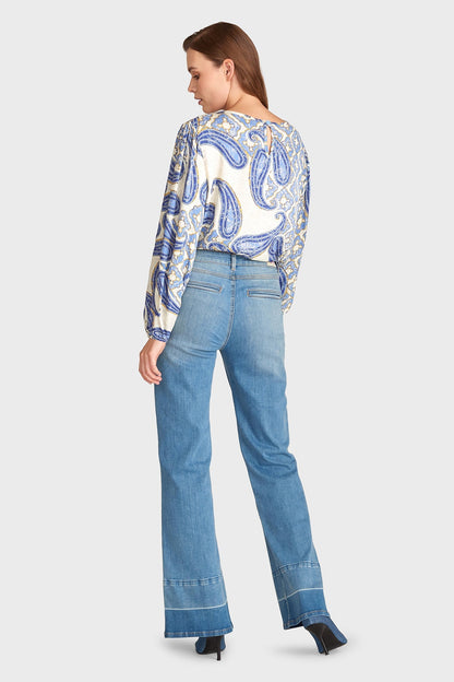 Jeans a Gamba Larga da Donna con Cucitura Frontale a V
