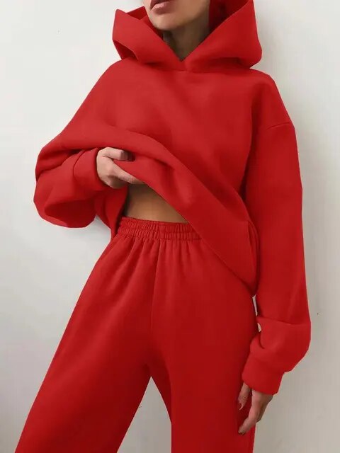 Completo caldo con felpa e pantaloni della tuta da donna I Ideale per l'inverno